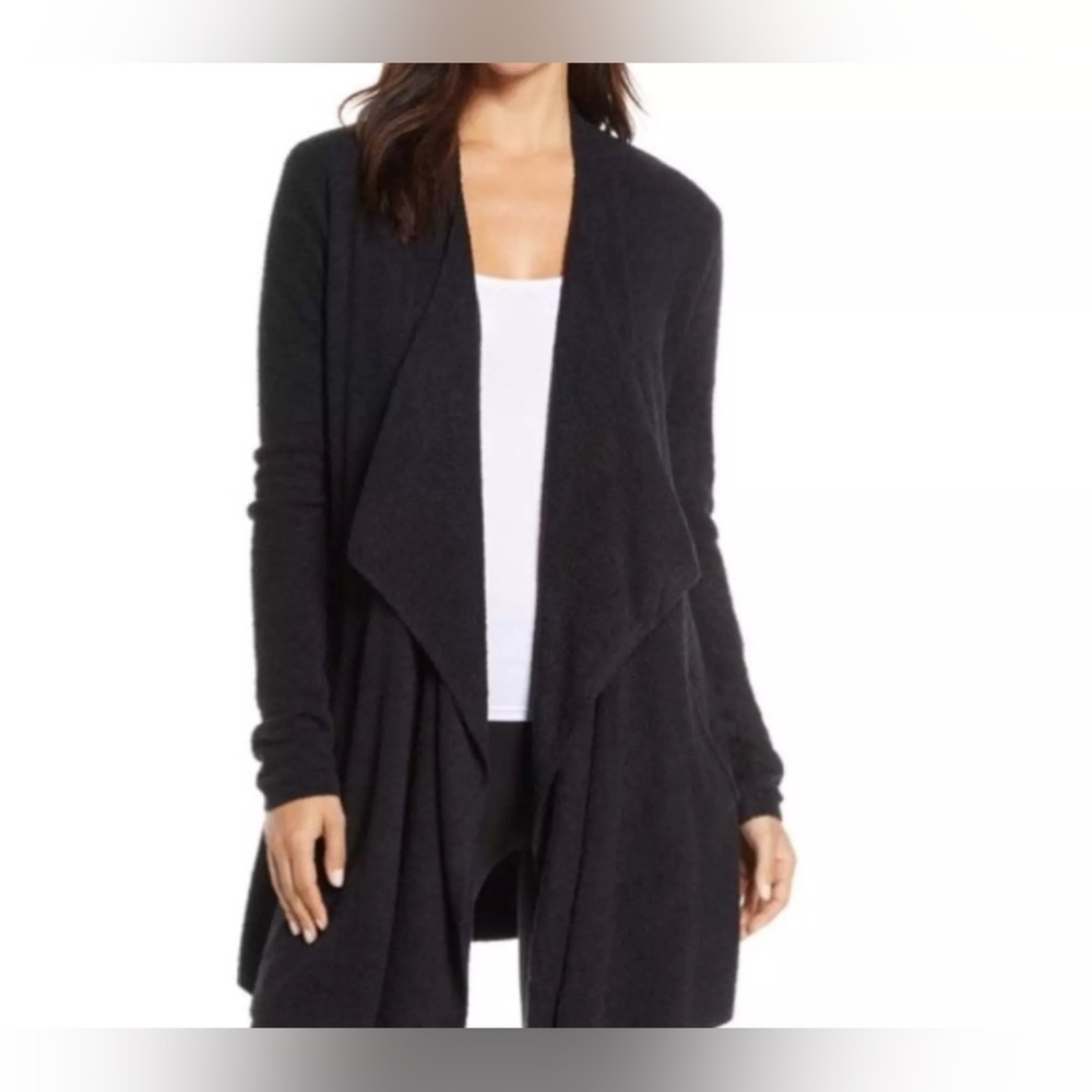 Barefoot Dreams Bamboo Chic Lite Open Front Cardigan‎ Women's S/M Black Drape✅